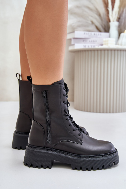 Kožené zahriať sa Pracovné členkové topánky Dámske Big Star OO274A387 čierna