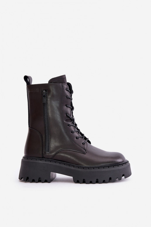 Kožené zahriať sa Pracovné členkové topánky Dámske Big Star OO274A387 čierna