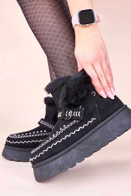 Čierne snehové topánky s dekoratívnou...