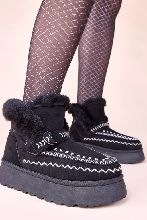 Čierne snehové topánky s dekoratívnou...