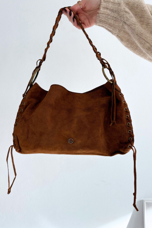 Skórzana zo semišuoIna Kabelka S Ornatem Šnurovaniem Hnedá farba Janelis