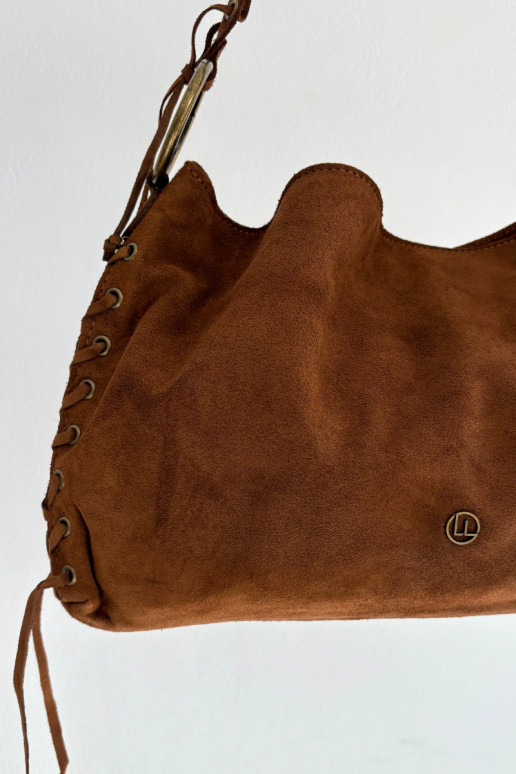 Skórzana zo semišuoIna Kabelka S Ornatem Šnurovaniem Hnedá farba Janelis