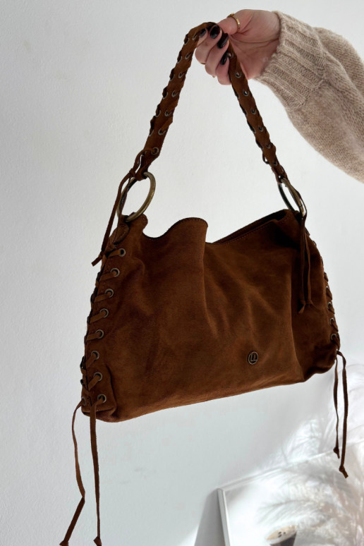 Skórzana zo semišuoIna Kabelka S Ornatem Šnurovaniem Hnedá farba Janelis