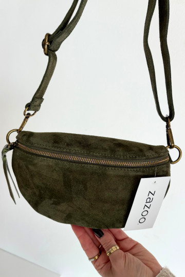Skórzana zo semišuoIna Kabelka na trupe zelená INessa