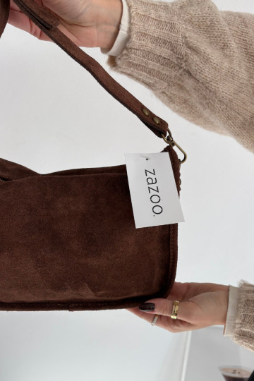 Skórzana zo semišuoIna Kabelka Zdobiona S kamienkami Hnedá Savra 2