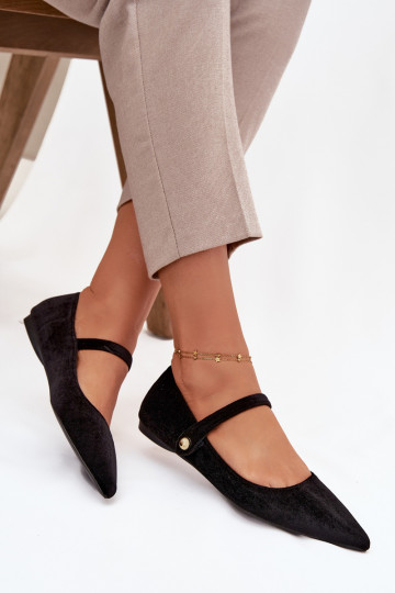 Aksamitne Balerínky s popruhmi I zlatej farbym Detalem čierna Gisanne