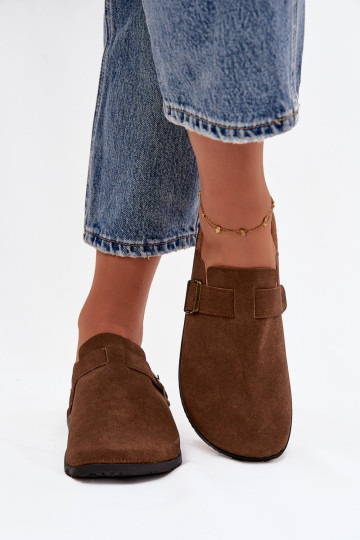 Papuče Dreváky Dámske i s platformou s prackami Hnedá farba Selio