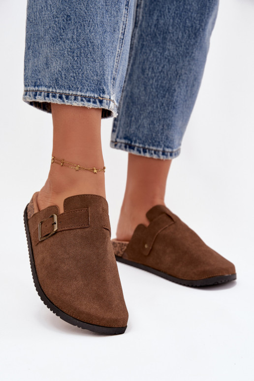 Papuče Dreváky Dámske i s platformou s prackami Hnedá farba Selio