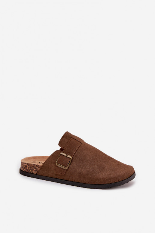 Papuče Dreváky Dámske i s platformou s prackami Hnedá farba Selio