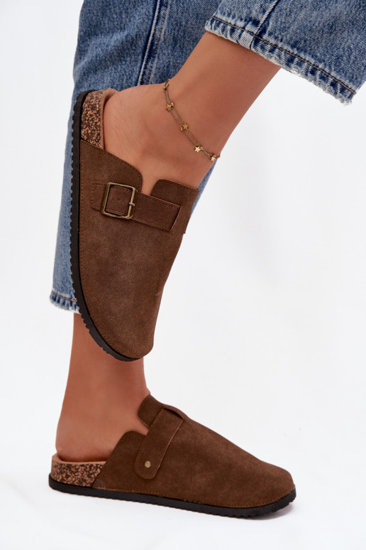 Papuče Dreváky Dámske i s platformou s prackami Hnedá farba Selio