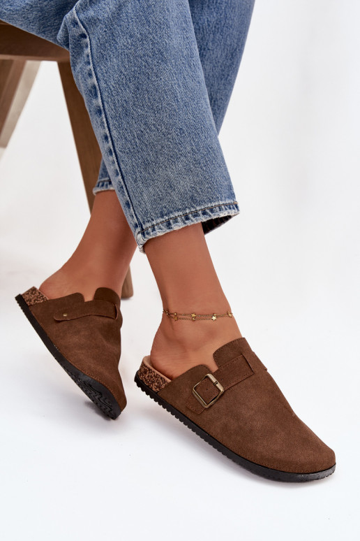 Papuče Dreváky Dámske i s platformou s prackami Hnedá farba Selio