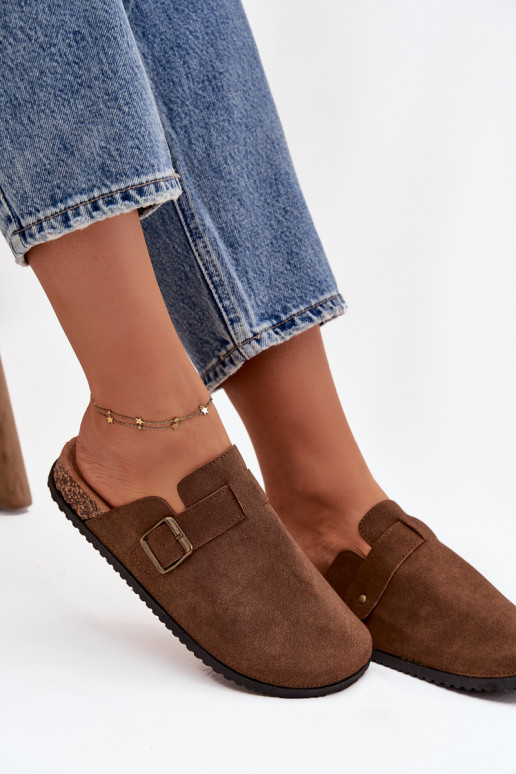 Papuče Dreváky Dámske i s platformou s prackami Hnedá farba Selio