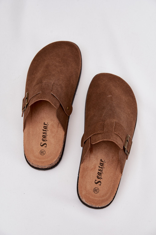 Papuče Dreváky Dámske i s platformou s prackami Hnedá farba Selio