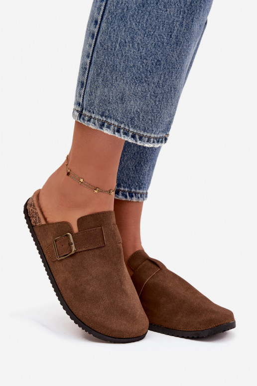 Papuče Dreváky Dámske i s platformou s prackami Hnedá farba Selio