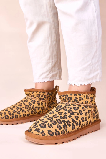 Snehové topánky z prírodného zamatu s leopardím vzorom, zateplené kožušinou Matilda