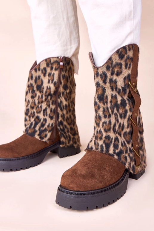 Hnedé čižmy s tigrovaným obalom Kaylia