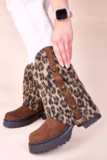 Hnedé čižmy s tigrovaným... 2