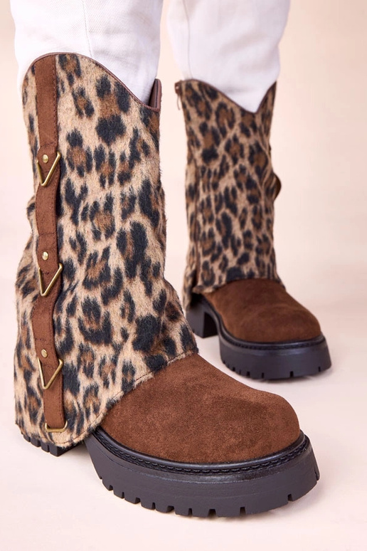 Hnedé čižmy s tigrovaným obalom Kaylia
