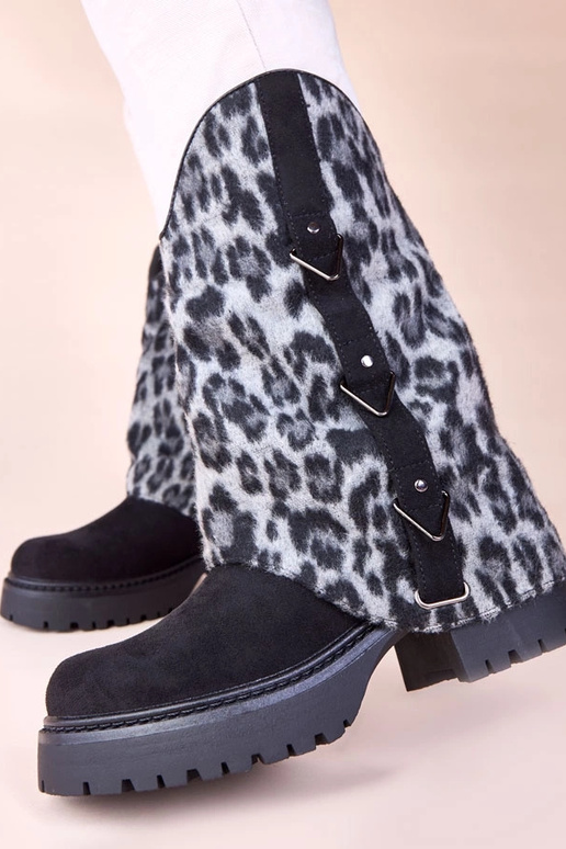 Čierne čižmy s tigrovaným obalom Kaylia