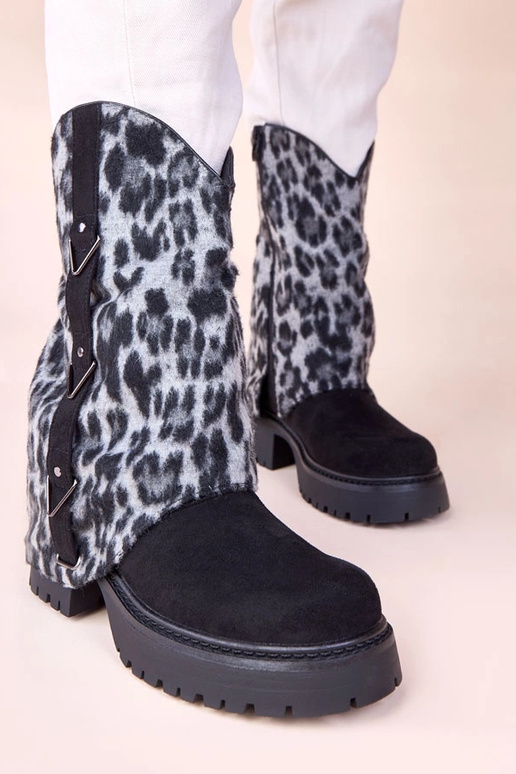 Čierne čižmy s tigrovaným obalom Kaylia