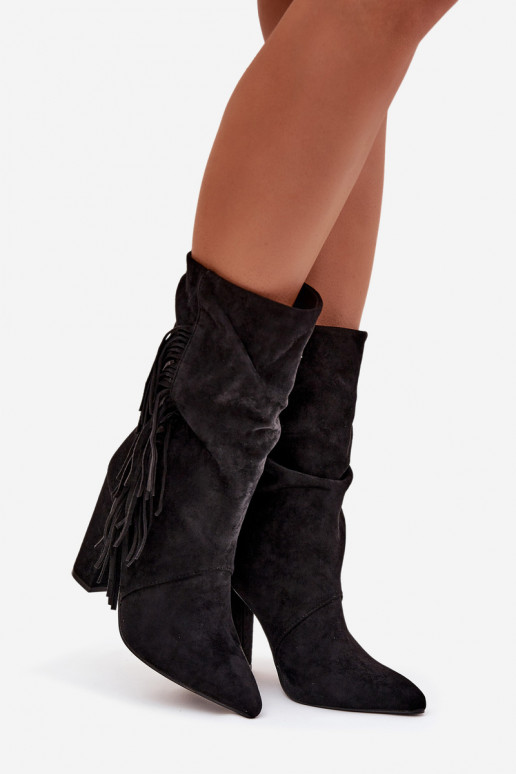 Dámske čižmy so strapcami I Márszczeniem zahriať sa čierna Darlina