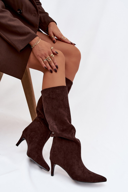 dámske čižmy Trvalý model zahriať sa s tenkými podpätkami CzekoladoIne Olivienne