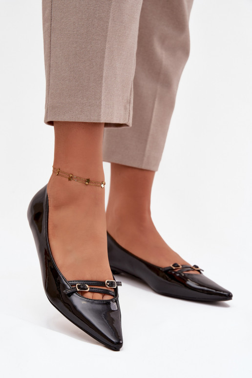 Lakované balerínky s popruhmi čierna Zarelia