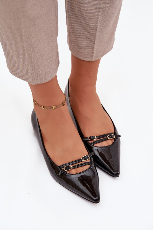 Lakované balerínky s popruhmi čierna Zarelia