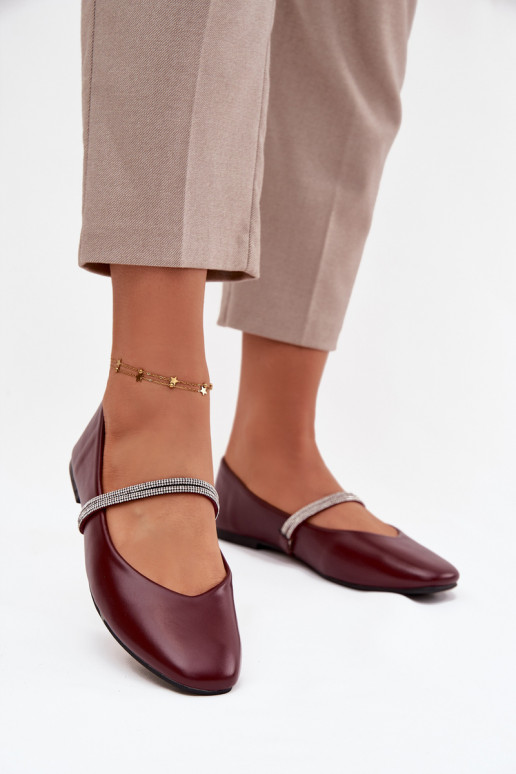 Balerínky DámskeBłyszczącymi Paskami bordová Ilirene