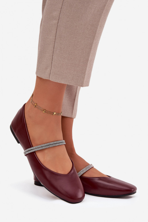 Balerínky DámskeBłyszczącymi Paskami bordová Ilirene