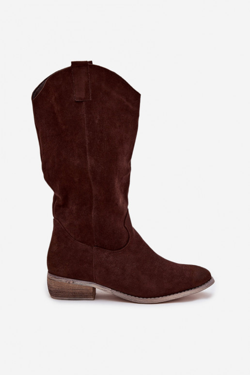 čižmy kovbojský štýl Zapnuté nízkom opätkuz eko semišuu CzekoladoIne Cherrie