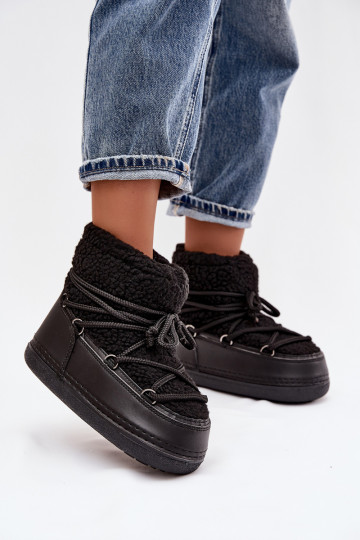 Snehule Dámske s kožušinou Typu Baranek s popruhmi čierna Belira 2