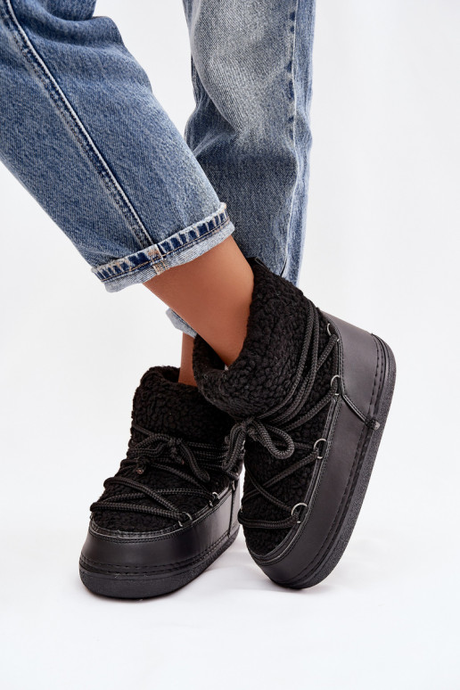 Snehule Dámske s kožušinou Typu Baranek s popruhmi čierna Belira