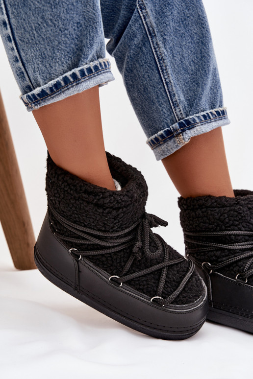 Snehule Dámske s kožušinou Typu Baranek s popruhmi čierna Belira