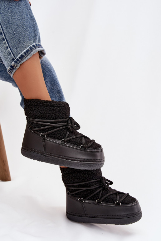 Snehule Dámske s kožušinou Typu Baranek s popruhmi čierna Belira