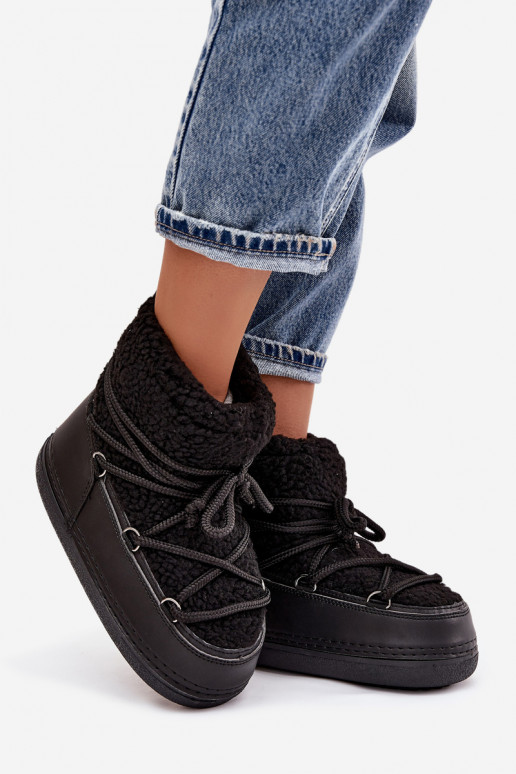 Snehule Dámske s kožušinou Typu Baranek s popruhmi čierna Belira