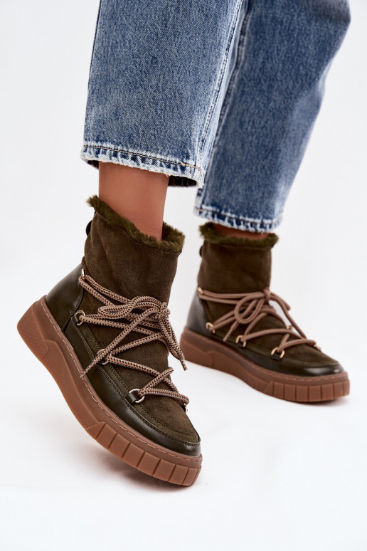 Snehule Dámske so štýlovými detailmi khaki farby Isalisse