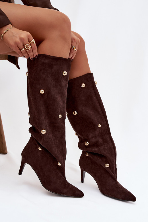 Trvalý model dámske čižmy s tenkými podpätkami Ze zlatej farbymi Ozdobami CzekoladoIne Thaliane