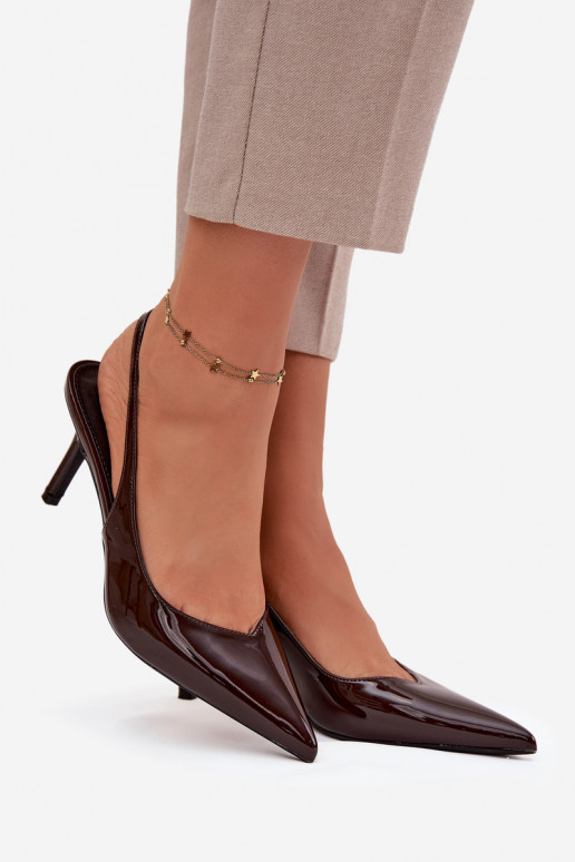 s lakovým efektom Topánky s tenkými podpätkami CzekoladoIne Phelia