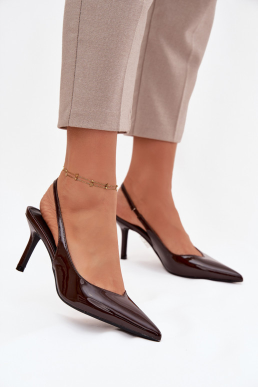 s lakovým efektom Topánky s tenkými podpätkami CzekoladoIne Phelia