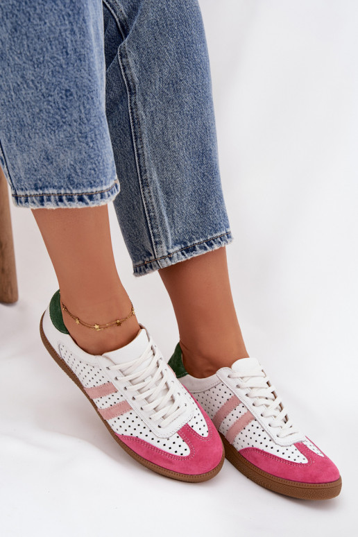Kožené s prvkami prelamovania Tenisky model obuvi Dámske Zazoo N1318 biely-Ružová