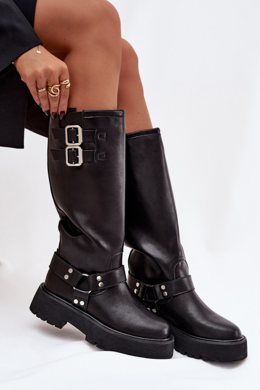 Kožené dámske čižmy s prackami zahriať sa Big Star OO274A180 čierna