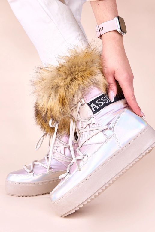 Strieborné snehové topánky s ružovým...