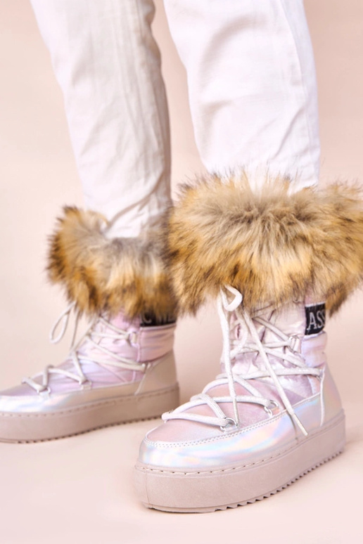 Strieborné snehové topánky s ružovým...