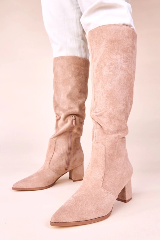 Pieskové dlhé čižmy z umelej zamše na...