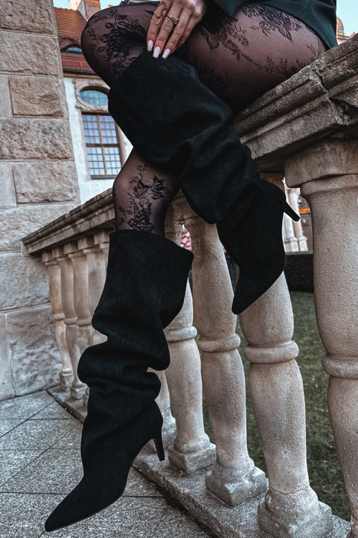 Dámske vysoké čižmy s tenkými podpätkami čiernej farby Taivilla