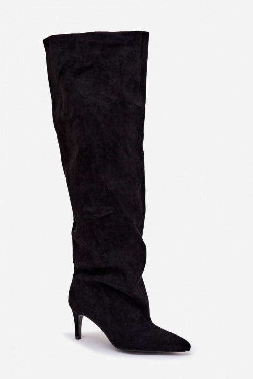 Dámske vysoké čižmy s tenkými podpätkami čiernej farby Taivilla