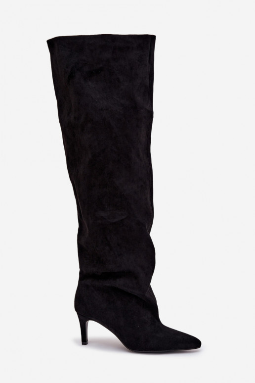 Dámske vysoké čižmy s tenkými podpätkami čiernej farby Taivilla
