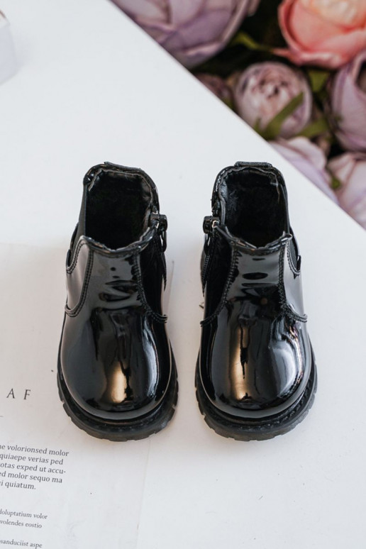 Detské oteplené čižmy s lakovým efektom, čierna farba Porky