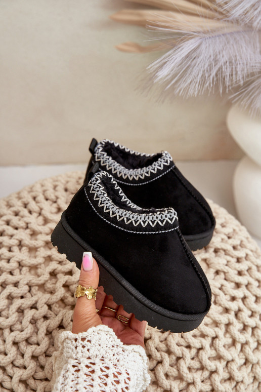 Detské snehové topánky s platformou, zateplené s kožušinou vo vnútri v čiernej farbe Vilabria